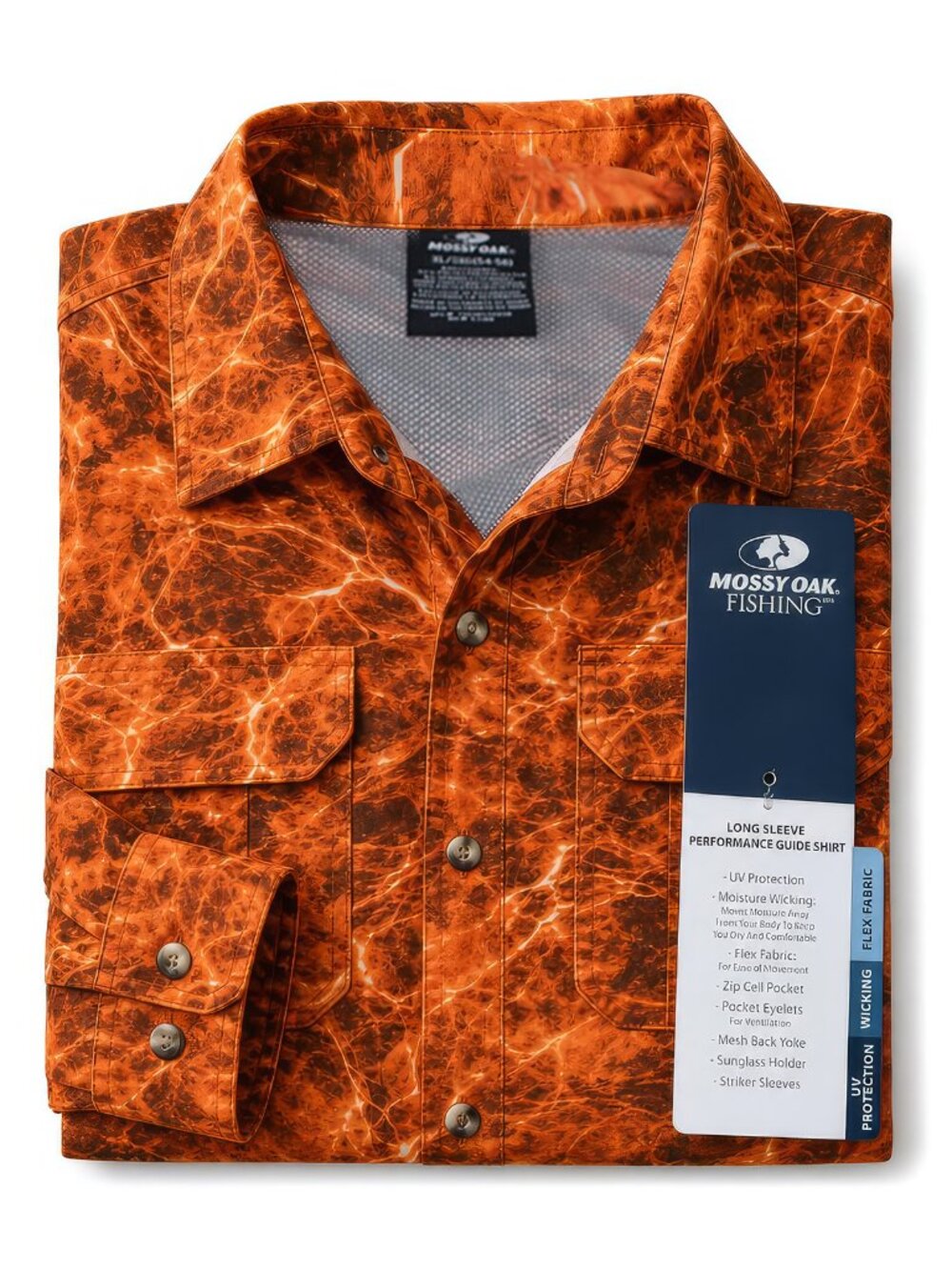 MOSSY OAK Men’s Shirt Adjustable Long Sleeve UV Protection Campfire Size XL NEW - Picture 7 of 8